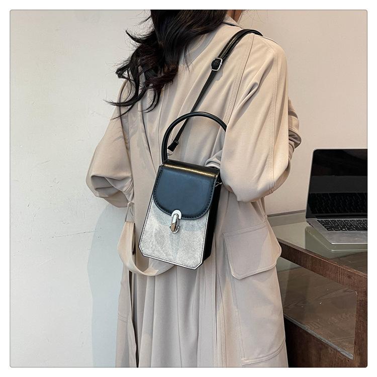Retro Color Block Faux Leather Phone Bag for Women, Chic Small Square Shoulder Crossbody Purse, Vintage Style Handbag