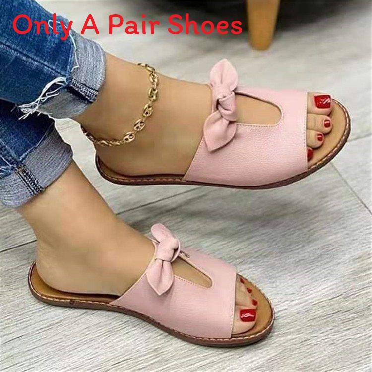 Womens Summer Flat Sandals With Bow Hollow Out For Casual Daily Wear