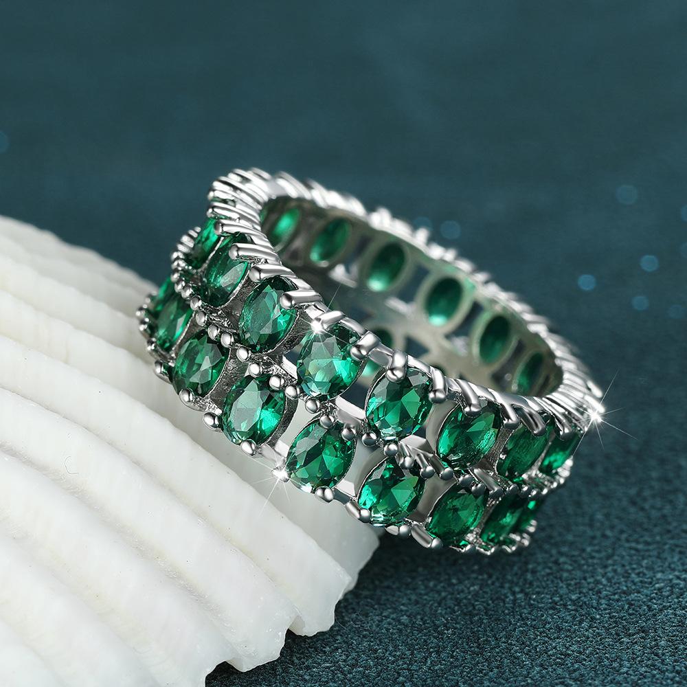 European and American Ring New Fashionable Simple Elegant Double Row Full Diamond Ring Simple