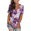 Womens Casual V-Neck Short Sleevein Tie-dye T-Shirt Summer Tops With Pocket