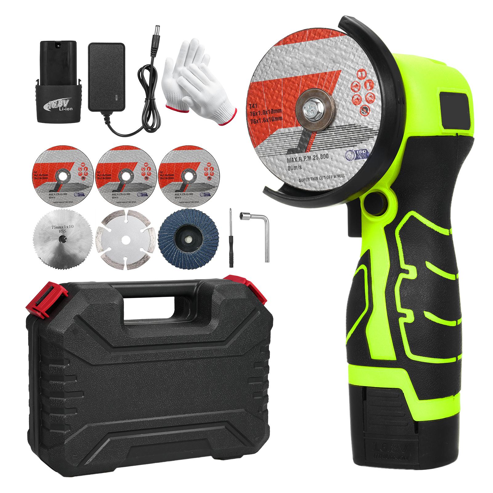 

Беспроводная угловая шлифовальная машина, электрический шлифовальный инструмент, 7000 об/мин, мини-шлифовальная машина с аккумулятором 2 шт., 16,8 В, 2000 мАч EU Plug & 6 Blades