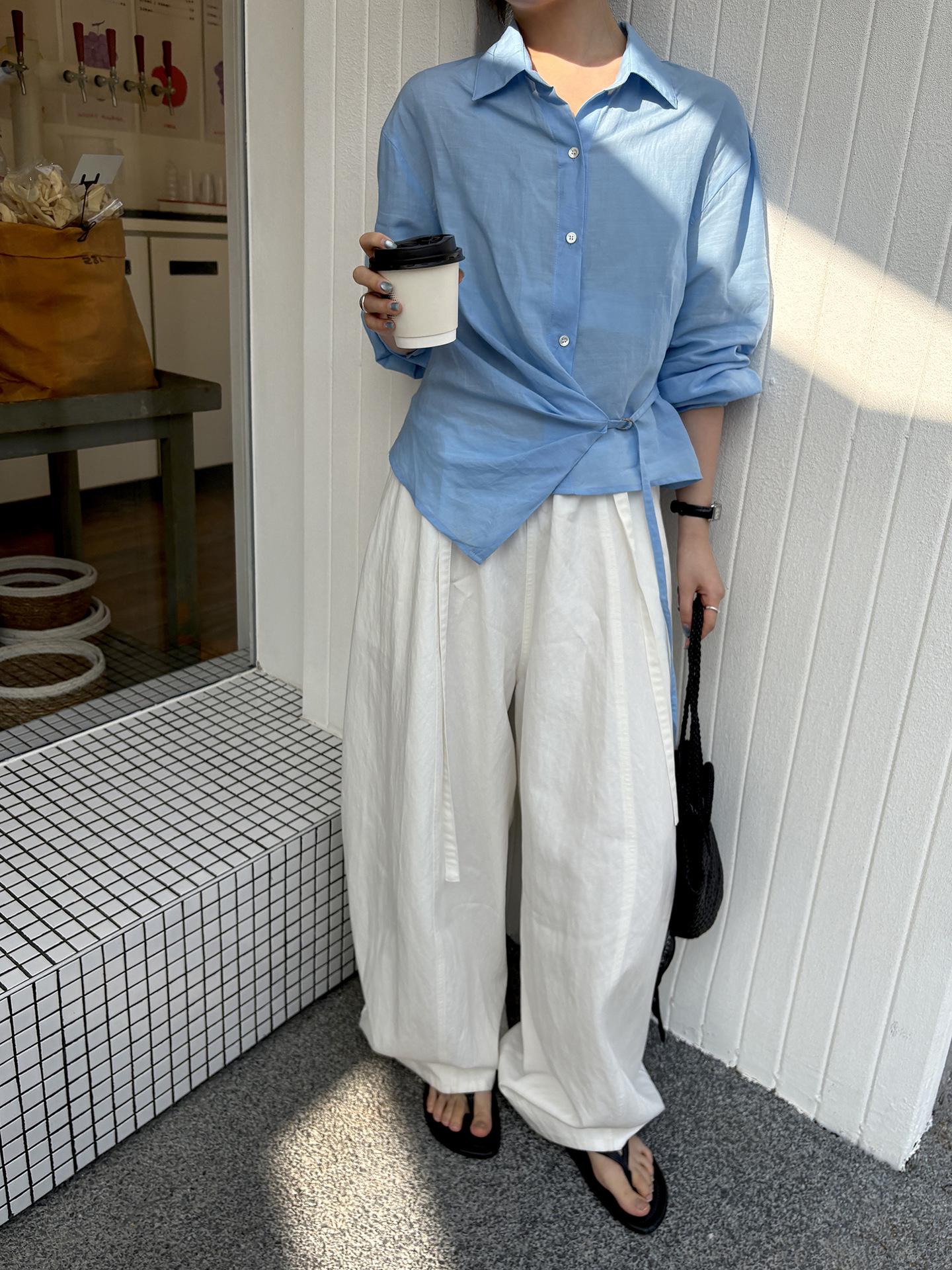 Women s Spring 2026 Tencel-Cotton Wide Leg Pants with Elastic Waist 26477 One Size белый