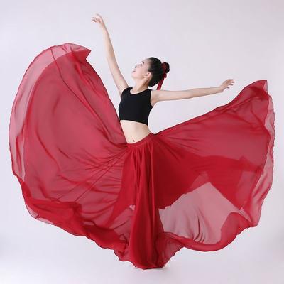 Children's Skirt 540-degree Satin Long Skirt Belly Dance Long Skirt Dance Practice Long Skirt Solid Color Dance Skirt
