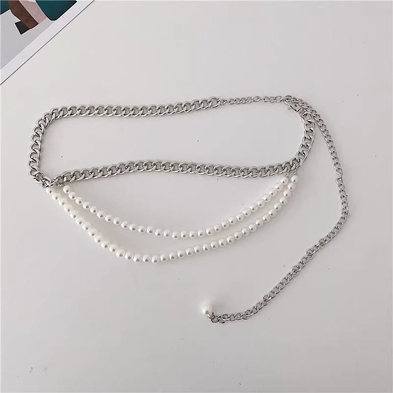 

Pearl Metal Chain Waist Chain For Women With Tassel Decor For Jk Skirts And Jackets серебряный