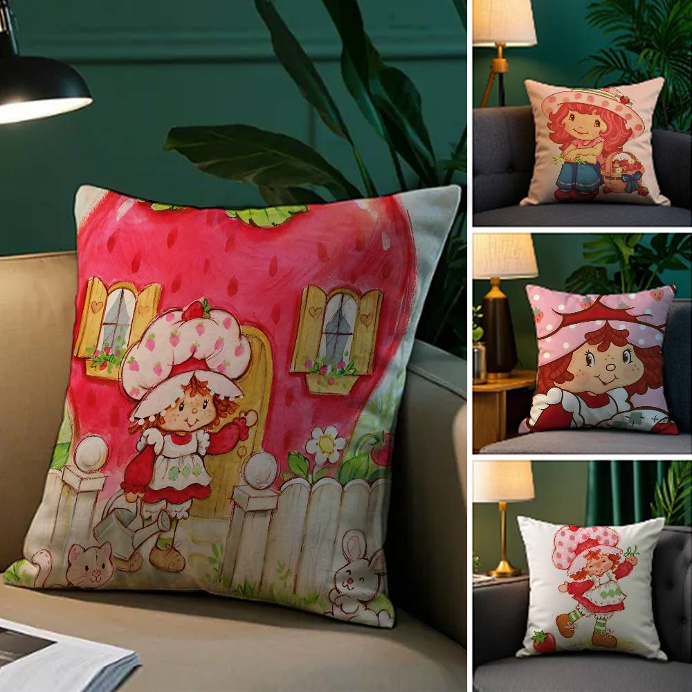 Cute Role Strawberry Shortcake-Cartoon Pillow Case Silky elegant Comfort Sofa Bed  Invisible zipper Beach pillowcase