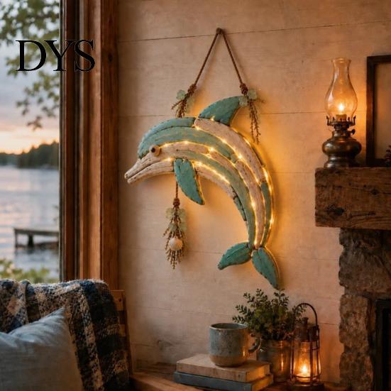 Cordless Wall Lighting Coastal Fish Pendant with Light, Fish/Turtle/Jellyfish/Dolphin/Octopus/Whale Shape, Resin Ocean Bedroom Bedside Light