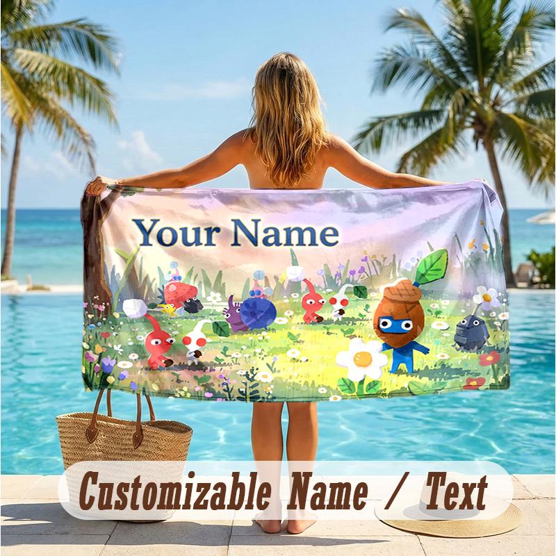 Custom Text Beach Towel, Soft Absorbent Swimming Multi-use TowelPikmin