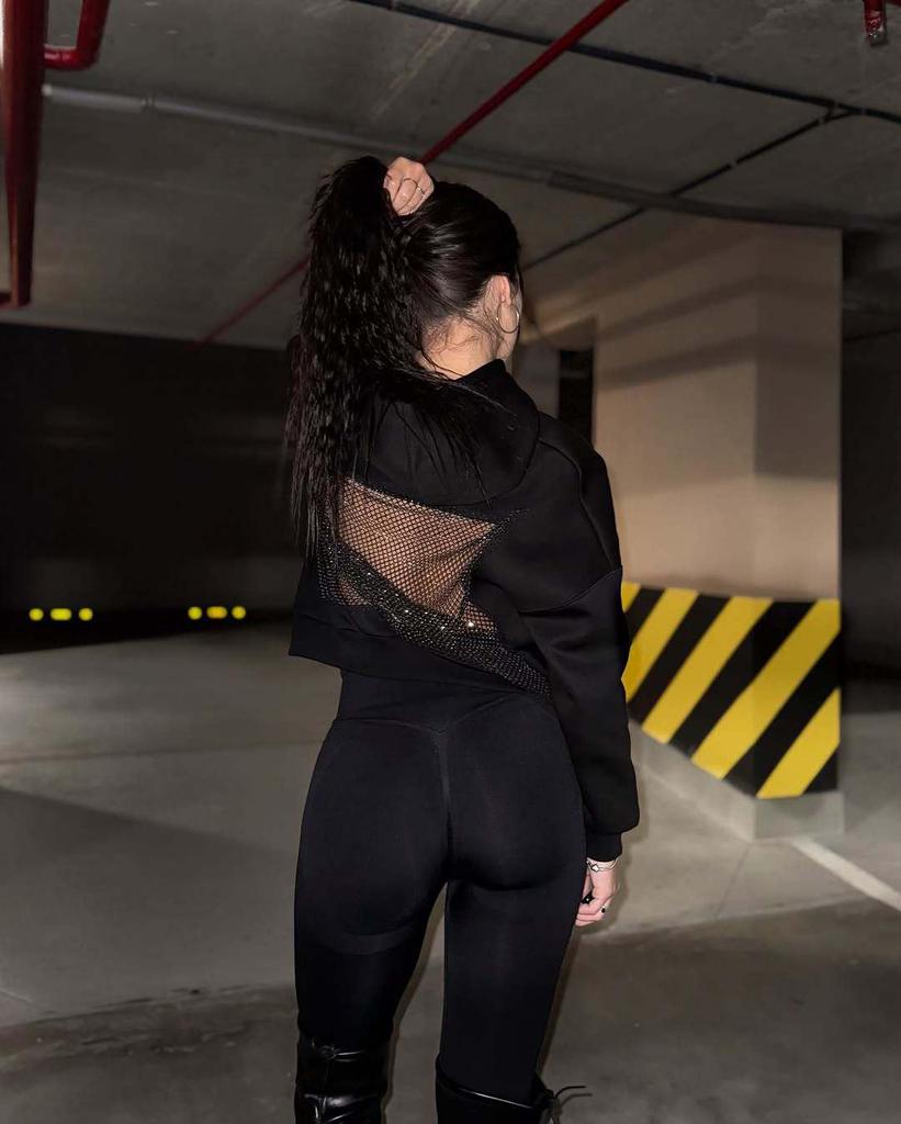 2025 Herbst/Winter Damen Kapuzenpullover mit Netz und Rückenausschnitt, einfarbig