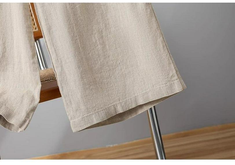 Hohe Taille Baumwolle Leinen Damen Weite Beine Verkürzte Hosen - Koreanischer Stil, Große Größen, Kordelzug, für Frühling, Sommer, Herbst