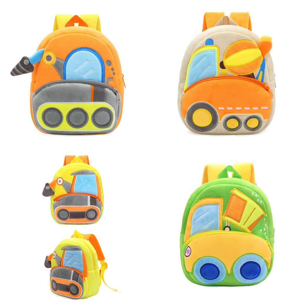 Adorable Kids Plush Backpack With Cartoon Excavator Design For Toddlers And Kindergarten