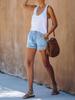 Tassel Elastic Waist Mid-Rise Denim Cotton Women's Shorts