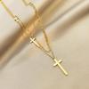 18K Gold Women's Double-Layer Cross Choker Necklace - Trendy Titanium Steel, Non-fading, Simple European & American Style