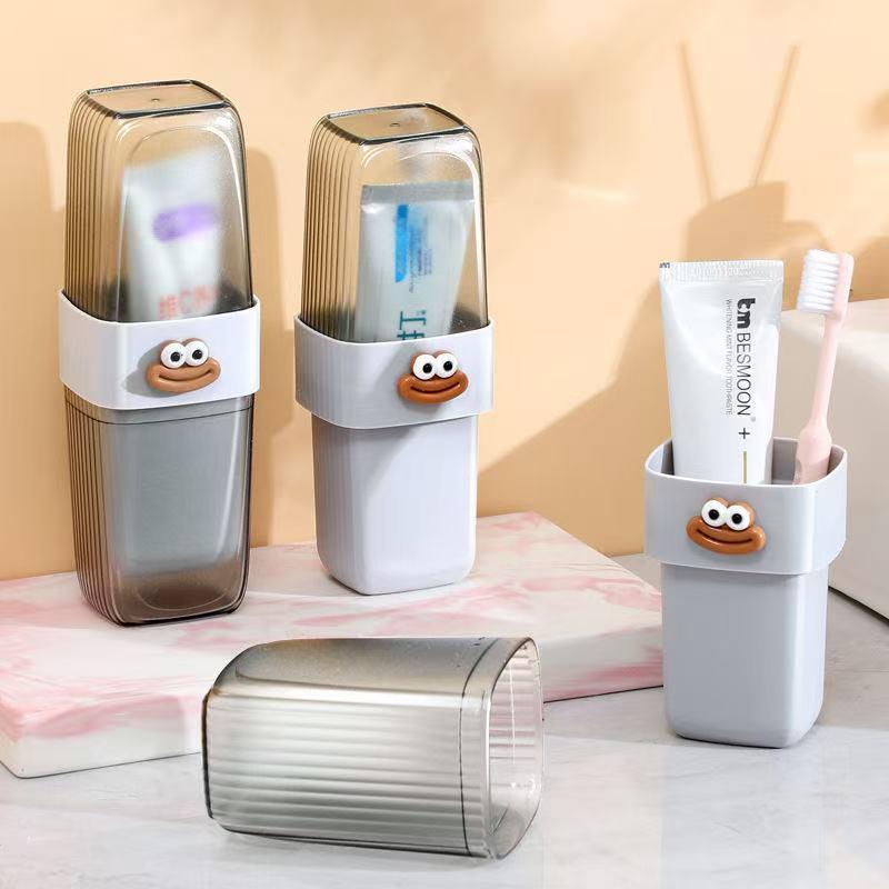 Travel Toothbrush Holder With Mouthwash Cup Portable Durable Oval-Shaped Toothpaste Storage Brushing Washing Toothware Box