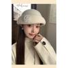 Women S French Style Short Brim Pearl Flower Warm Painter Hat Autumn Winter