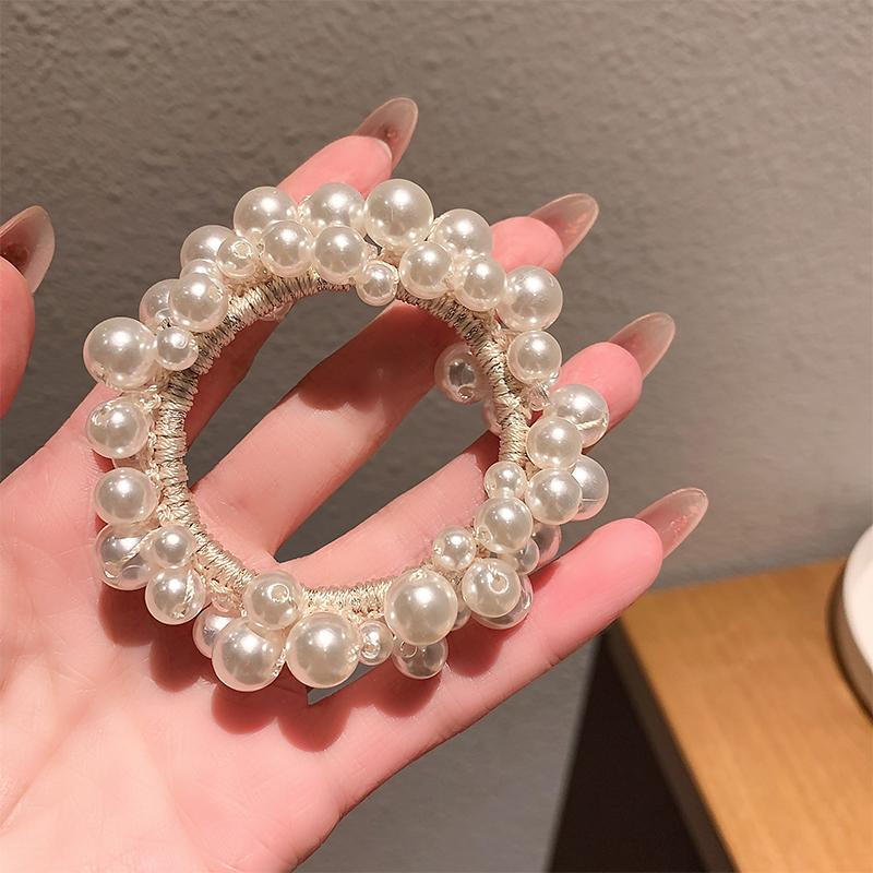 New style hair rope, high-end hair accessories Artificial pearl head flower hair ties women's headdress, ponytail hair loop
