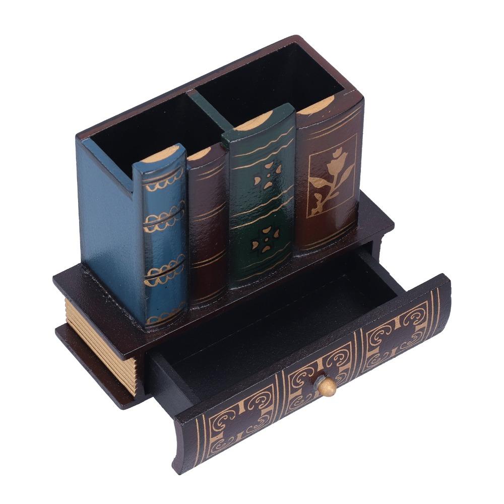Dark Brown Desktop Stationery Organizer 5.91 X 5.31 X 2.56in Pen Storage Cup Bedroom