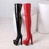17 Cm Ultra High Heel Thigh Boots Women Stretch Patent Leather Zipper Over-the-Knee Crotch Boot Platform Shoe