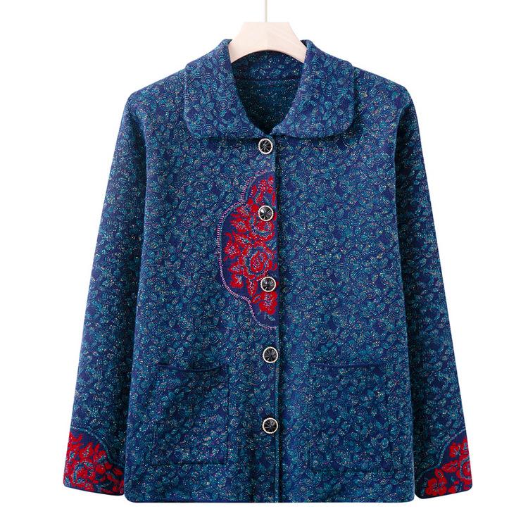 Old and Middle-aged Women's Spring and Autumn Women's Coat Mother Installed New National Style Retro Coat Grandma Autumn Sweater Cardigan