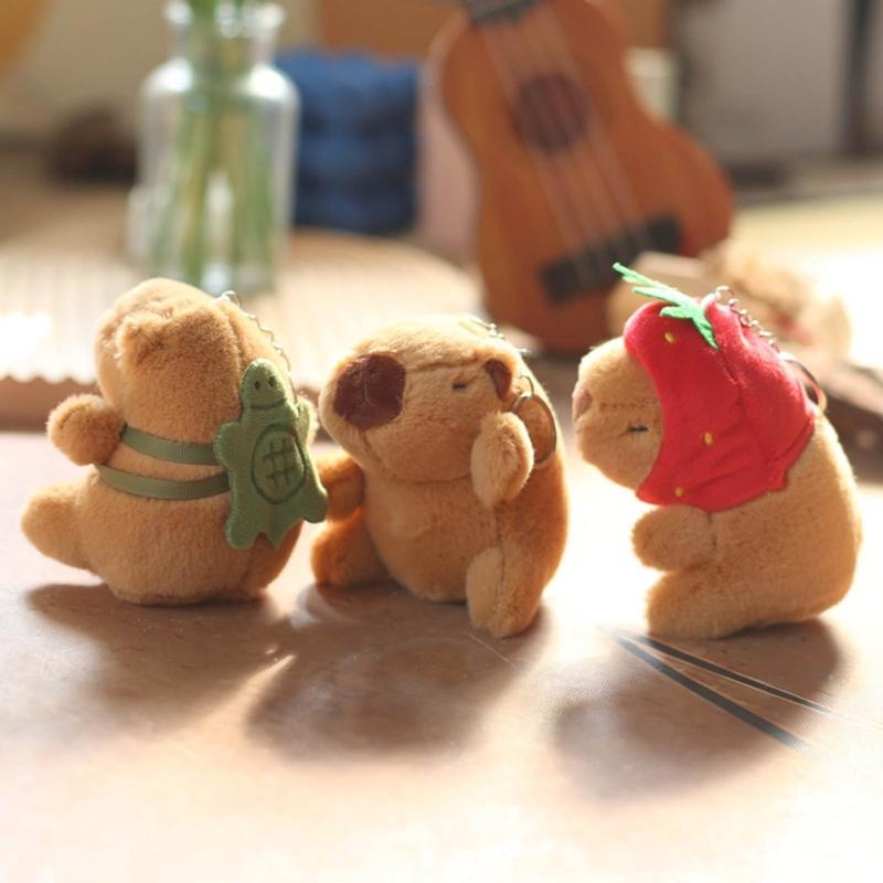 Mini Plush Capybara Charm Keychains Sweet Cute Pendant Car Keyring Backpack Decoration Fashion Jewelry for Women Girl