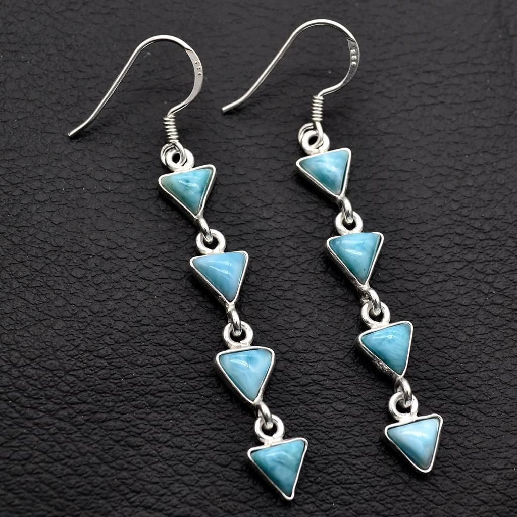 925 Sterlingsølv, Larimar øredobber, øredobber for kvinner, fødselsstensgave, Long Dangle, Sølvsmykker, forlovelsesgave
