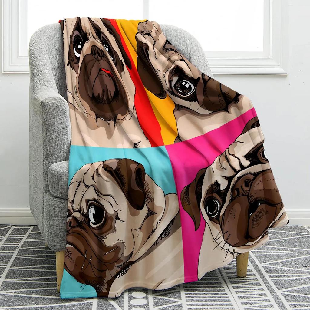 Pug Dog Blanket Lovey Animal Soft Warm Fall Chair Flannel Throw Blankets Cartoon Pet Puppy Print Bed Sofa Blanket King Queen