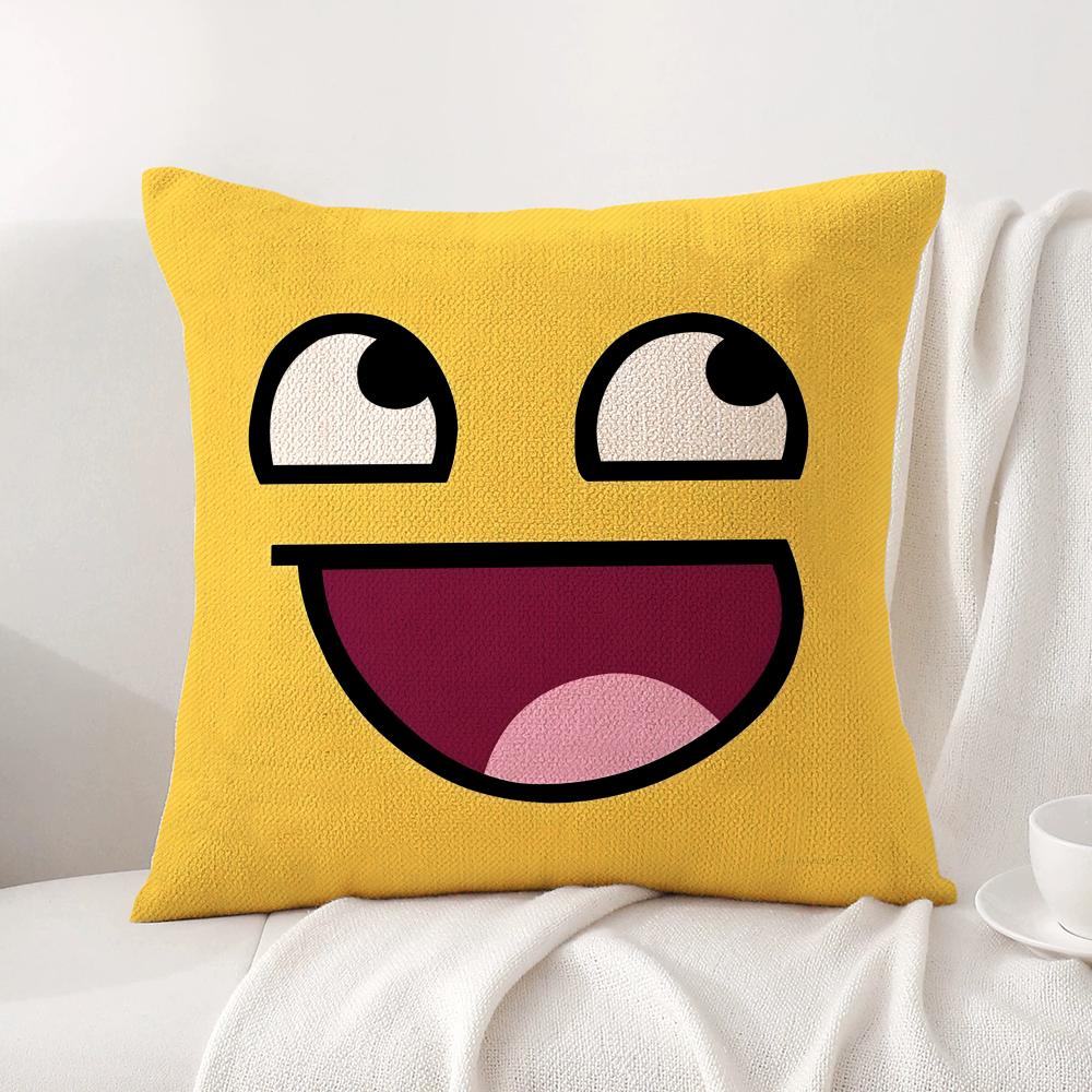 Funny Emoji Cushion Cover Summer Coolness Linen Fabric Double-Sided Printing Pillow Case Sofa Home Decor Gift