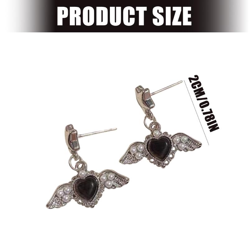 Elegant Pearls Accented Angel Wing Heart Earrings Premium Alloy Allergy Resistant Lightweight Ear Pendant For Daily Wear