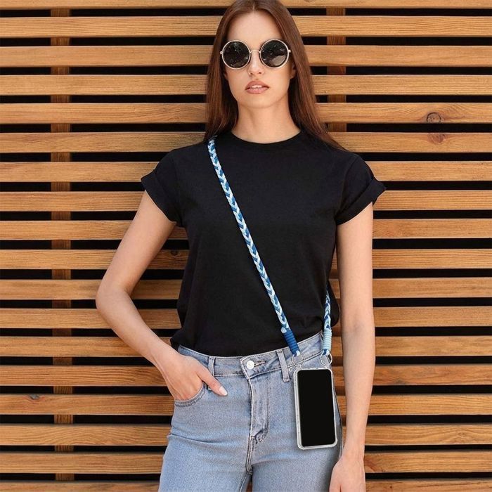 Case for Samsung Galaxy A57 5G, Transparent Slim Shockproof Hard Case with Blue Shoulder Strap
