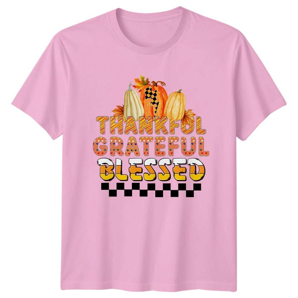 Thankful Grateful Blessed Unisexs TShirt Retro Fall Thanksgiving Gift For Her
