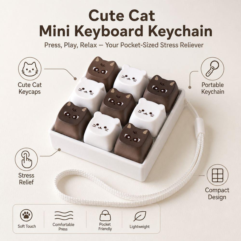 Cartoon Keycaps Keycap Keychain Cat Pattern Pinch Toy Creatve Decompression Toy Students