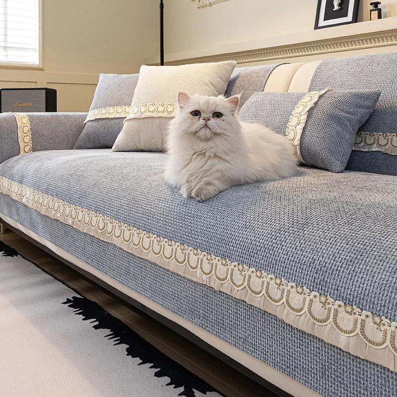 Luxury French Cream Sofa Cushion Four Season Universal Chenille Couch Cover For Living Room Bay Window Pad L-shaped Sofa Decor