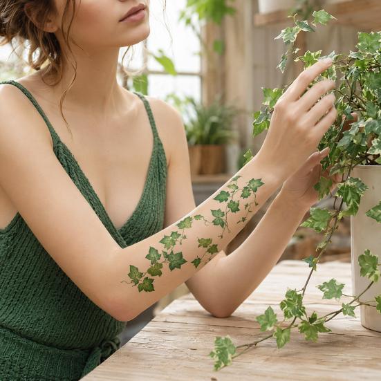 Nostalgie Fake Vine Tattoos, Waterproof Leaf Temporary Stickers, Green Plant Ivy Body Art for Women Girls, Boho Festival Decor
