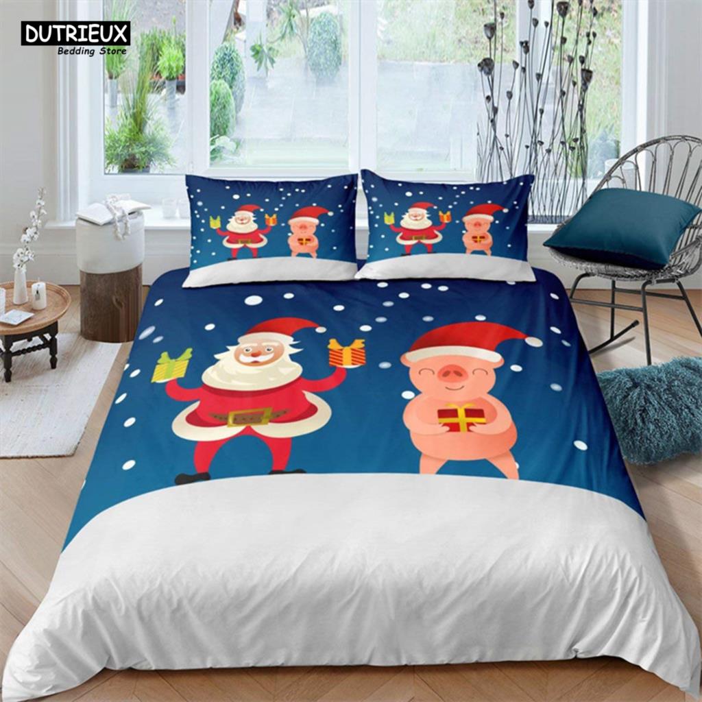 Cartoon Lovely Pig Duvet Cover Set Kawaii Animal Bedding Set King Microfiber Farmhouse Wildlife Theme Comforter Cover Pillowcase