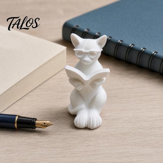Printed Cat 3d Statue Reading Holding Book Glasses Cat Figurine Modern Decorative Animal Sculpture For Home Office Decor