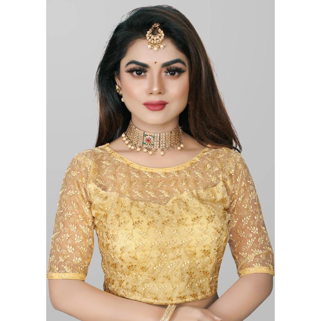 Blusa de Boda Pakistaní Cuello Redondo Choli Étnico para Mujer India Mangas Medias