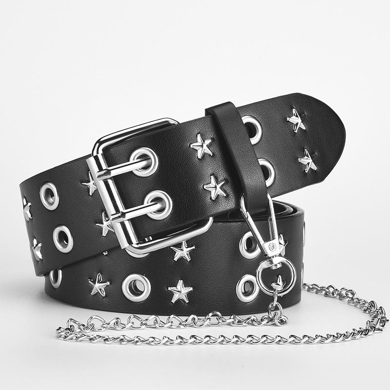 Wind Personality Trend Punk Wind Double Exhaust Eye Belt Star Unisex Pu Leather Pants Belt