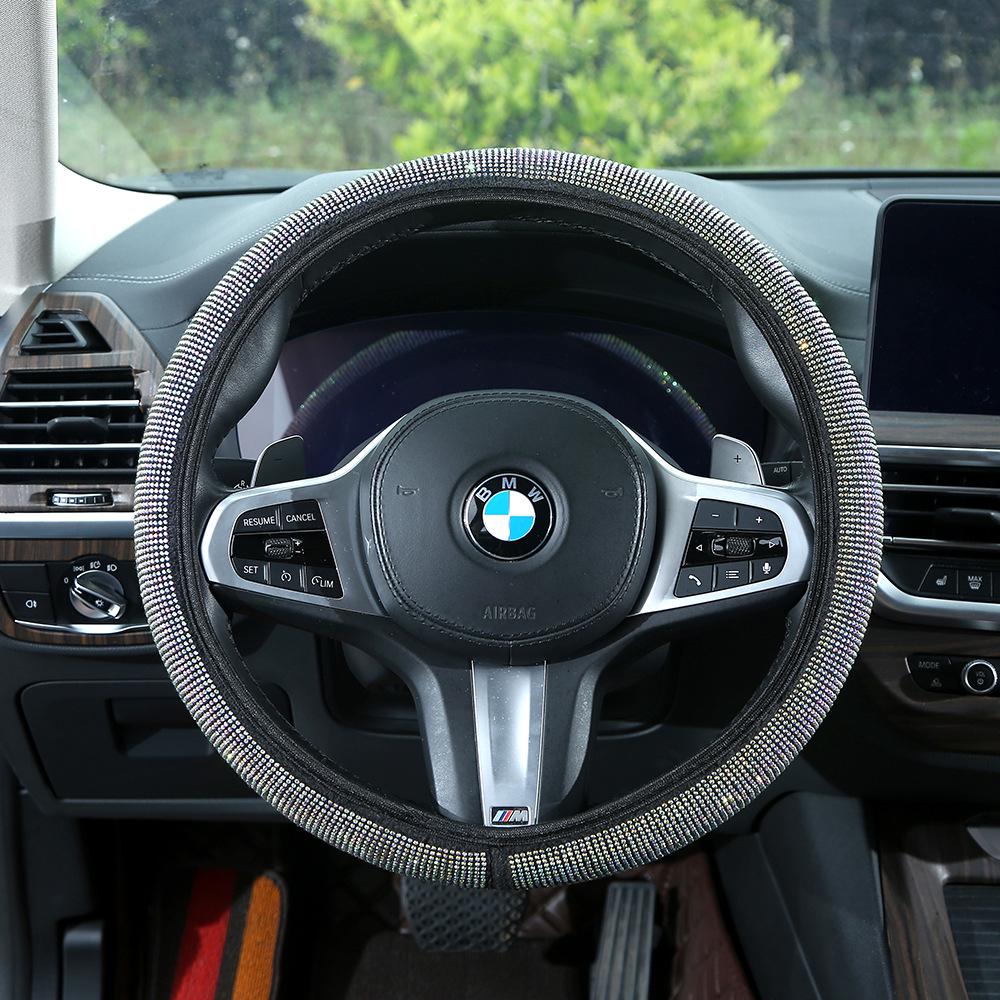 Colorful Rhinestone Steering Wheel, Seat Belt Pad, and Rearview Mirror Cover Set for All Seasons