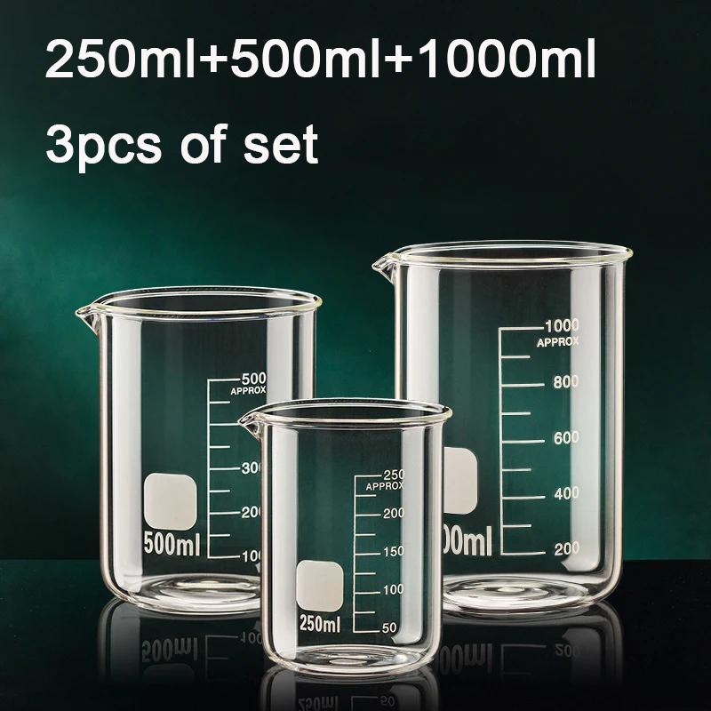 3pcs Glass Measuring Cup Set Clear Scale Cup Heat-resistant Beaker Kitchen Baking Measuring Cup Set Laboratory Container Jugs