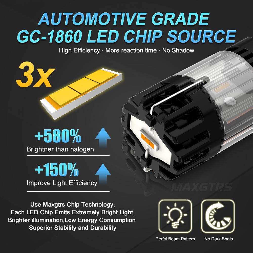 MAXGTRS 2x 3100LM High Power 1156 BA15S BAU15S PY21W Lights Canbus No Hyper No Error With Fan T20 W21W Amber Yellow For Turn Signal LED Bulb
