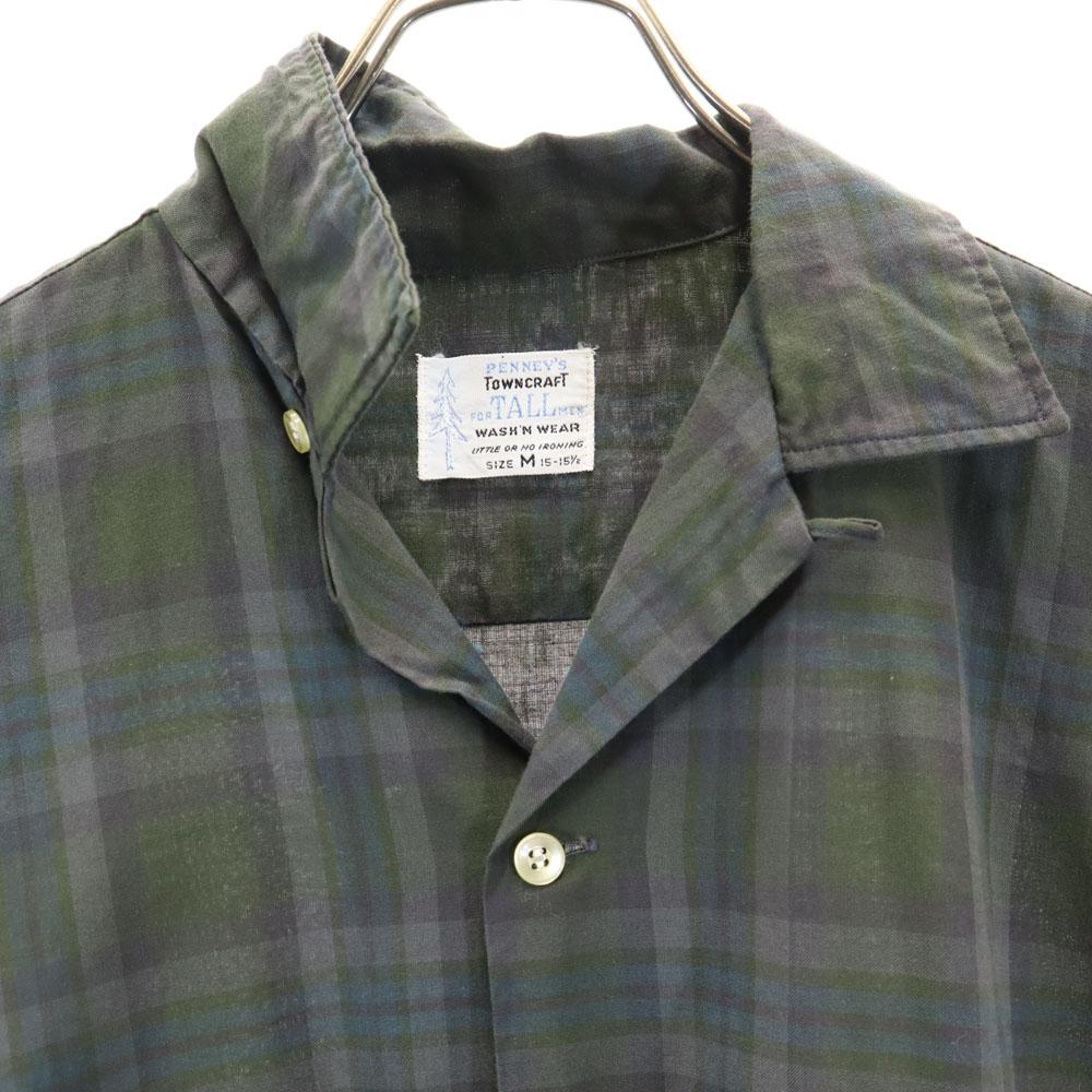 PENNEYS 60s Towncraft Vintage Open Collar Check Pattern Long Sleeve Open Collar Shirt Men's Used