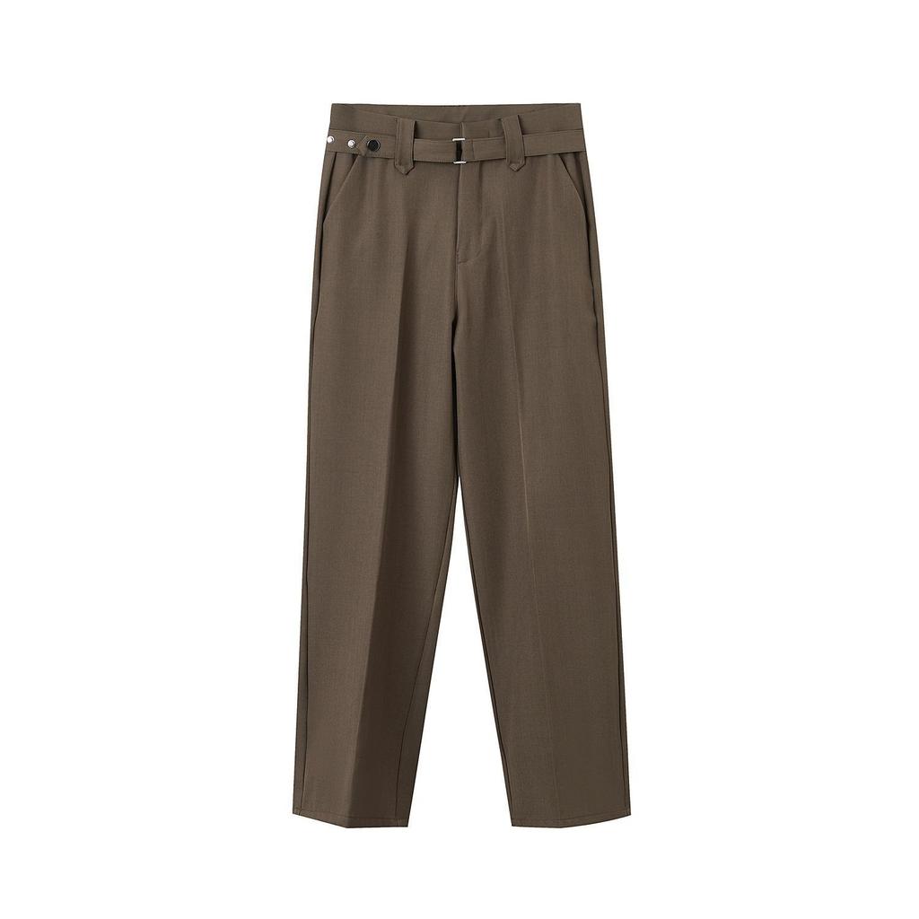 Men's Spring 2026 Casual Trousers - Korean Style, Non-Iron, Loose Tapered Suit Pants with Half Elastic Waist