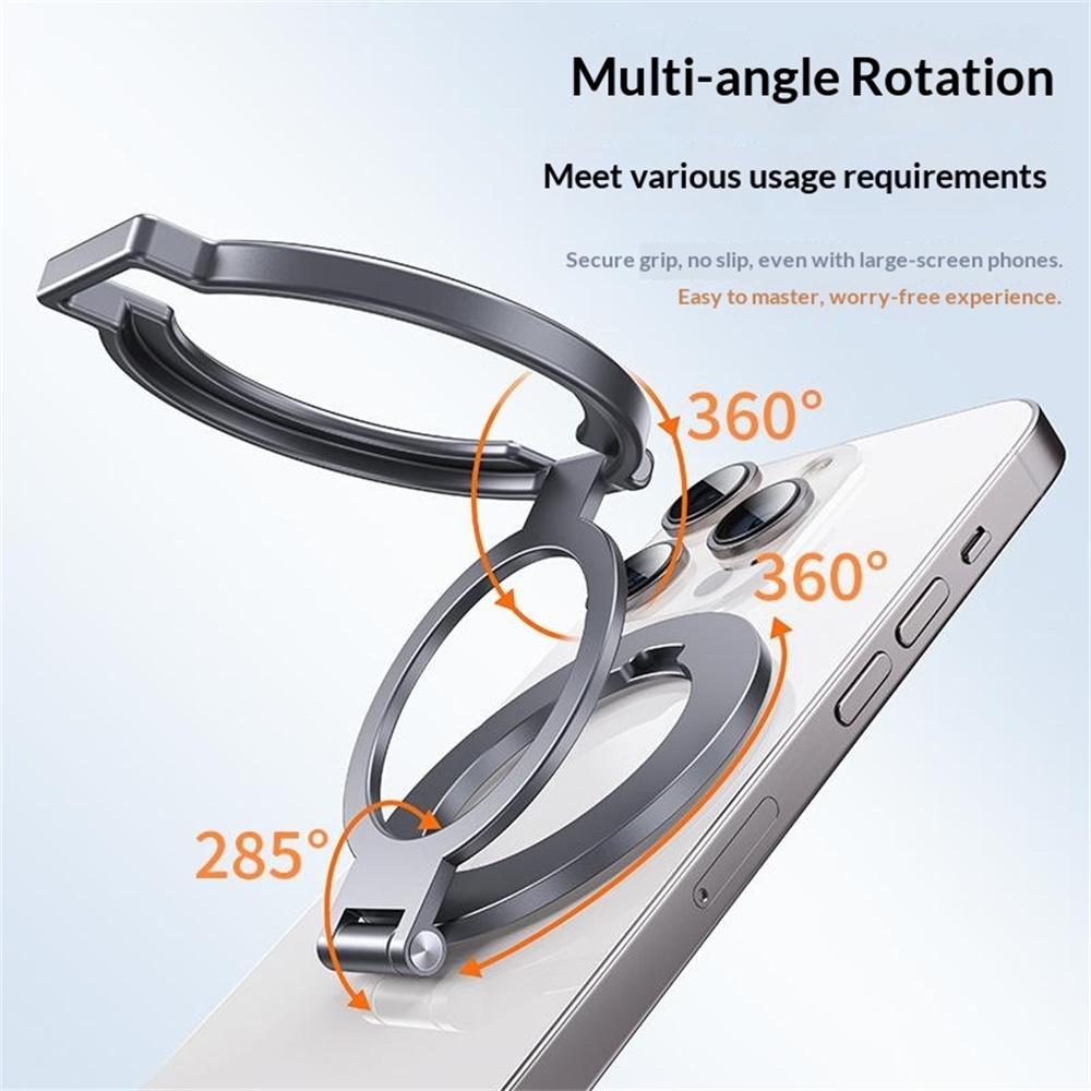T15S Drehbarer Handy-Ständer 360-Grad Faltbarer Ringhalter Aluminiumlegierung Duale Magnetische Desktop-Halterung
