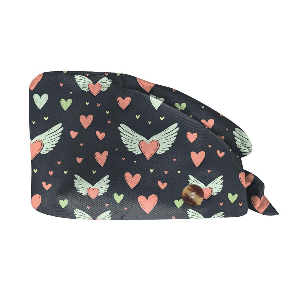 Unisex Scrub Cap mit Herzmuster Arbeitsmütze Verstellbarer Knopf Chirurgische Medizinische Kappe für Krankenschwestern, Köche und medizinisches Fachpersonal