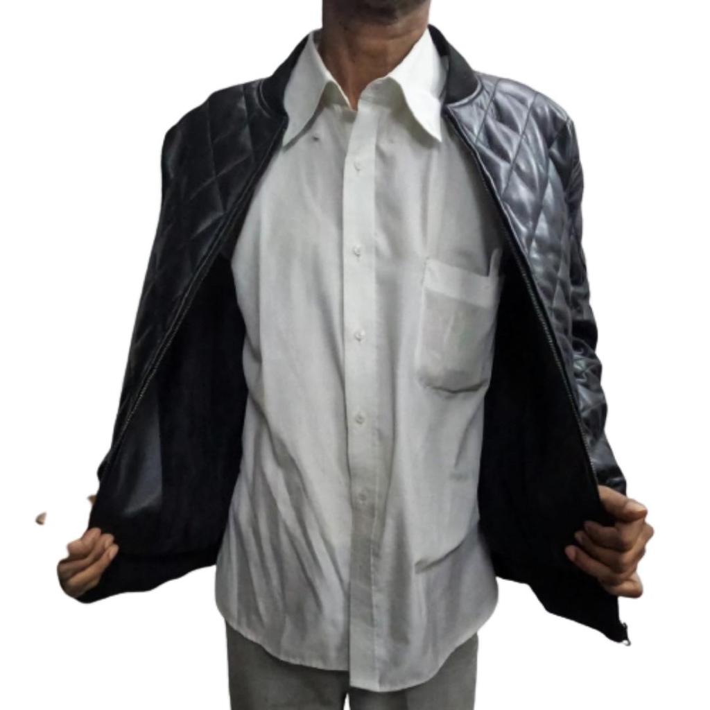 NOORA Schwarze gesteppte Lederjacke für Herren, Pufferjacke aus schwarzem Leder im Steppstil für Herren, gesteppte Bomberjacke für Herren