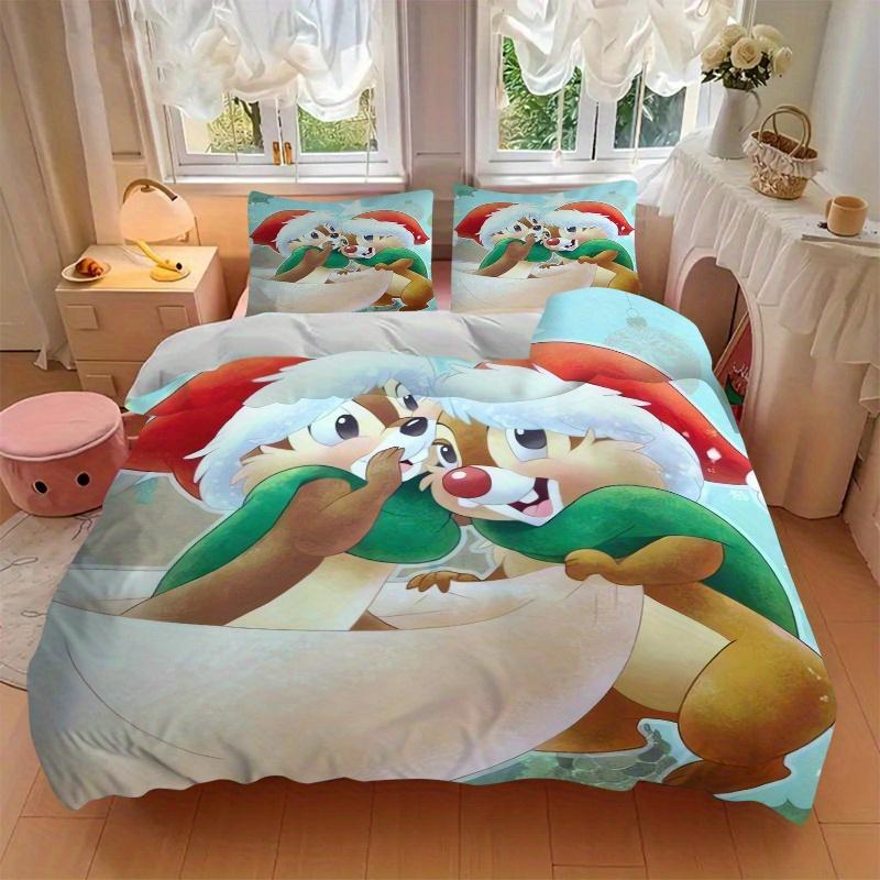 3pcs Christmas Chip 'n Dale Bedding Set Includes Quilt Cover and Pillowcases, Suitable for All Seasons S026