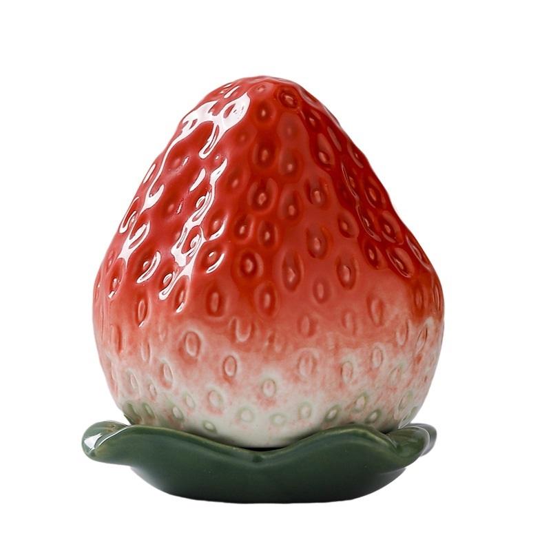 Creative Ceramic Simulation Fruit Strawberry Candy Jar Spice Jar Tea Canister Household Sealed Storage Moisture Desktop Tea Table Ornaments