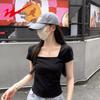 Shuangxing Women's Slim Fit Square Neck Short Sleeve Tee
