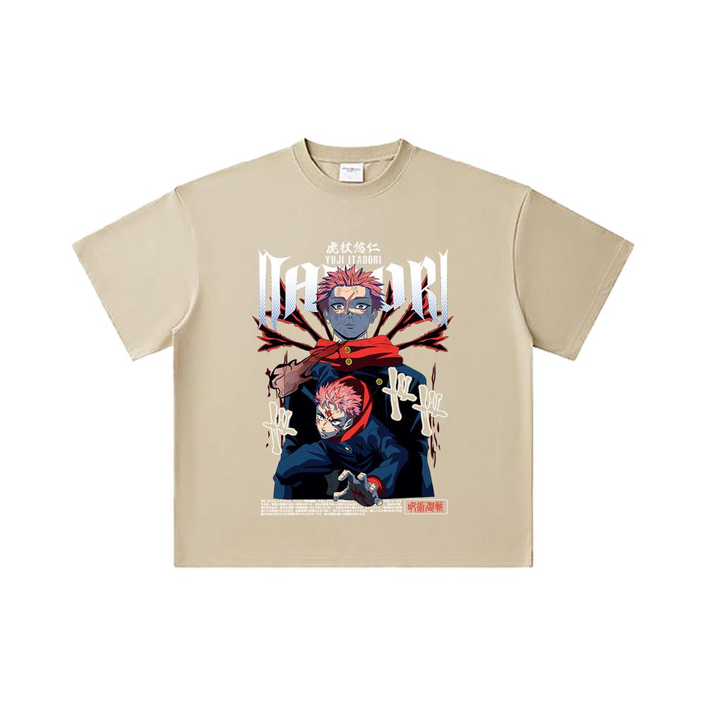 260 GSM Double Yarn 32 Count 100% Cotton Jujutsu Kaisen V20 Yuji Print Unisex Heavy Cotton T Shirt