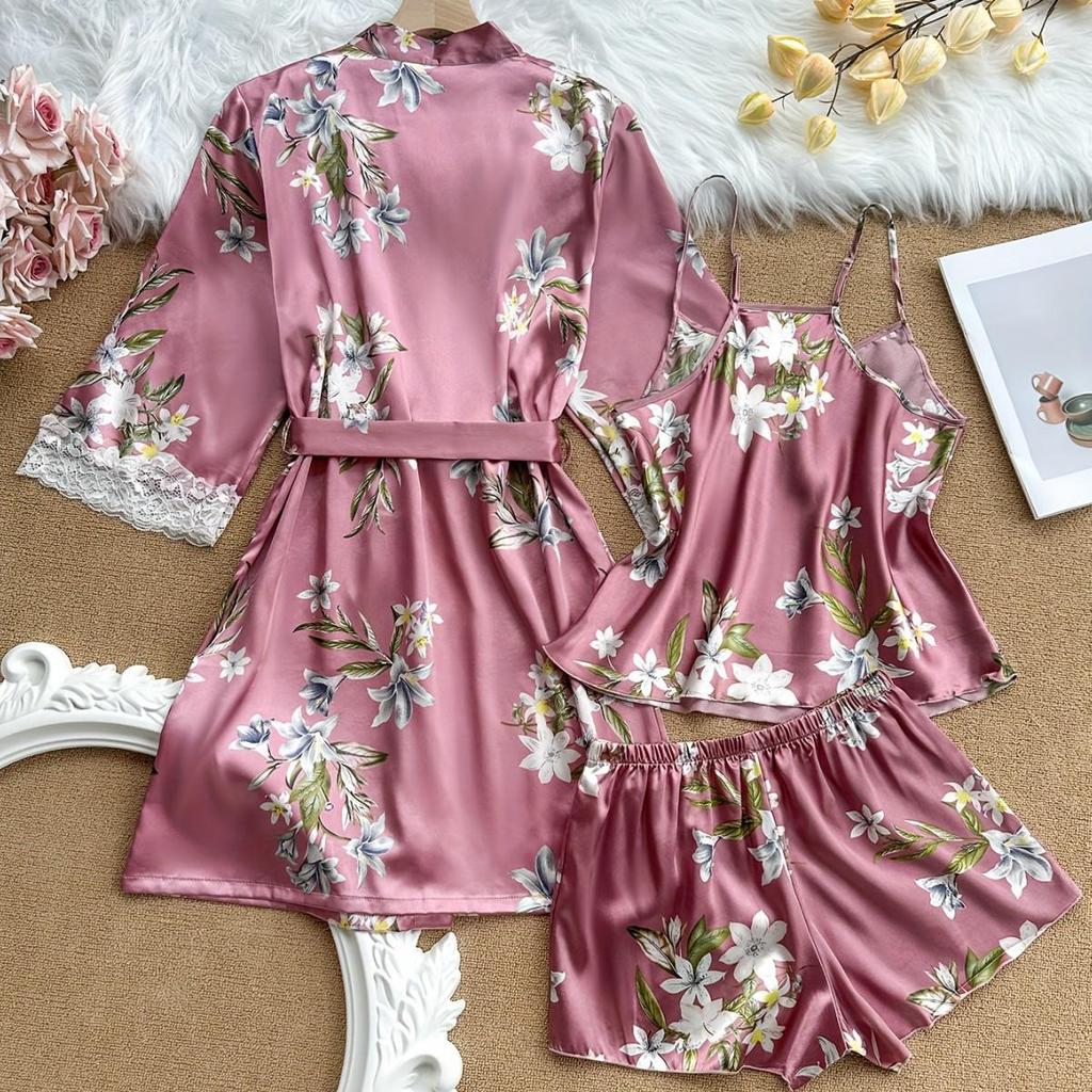 European & American Stylish Ice Silk Backless Nightgown & Robe Set - Women's Comfortable Home Wear