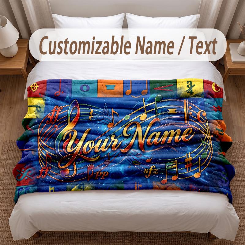 Music General Theme Soft Blanket Personalized Custom Name Text Print Warm Blanket Home Sofa Bedroom Decor